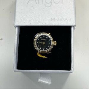 INVICTA Mini Angel Quartz Crystal Black Dial Ladies Men’s Gold Ring Watch NWB